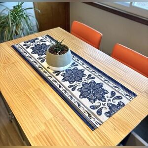 36" Blue Gold Off-White European-Style Floral Paisley Linen Table Runner New